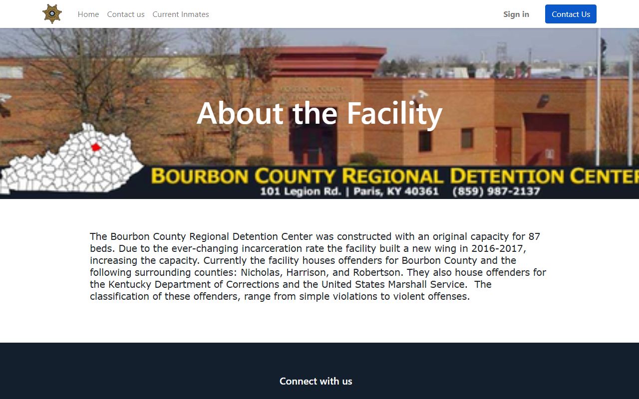 Bourbon County Regional Jail about page explaining facility history and counties served